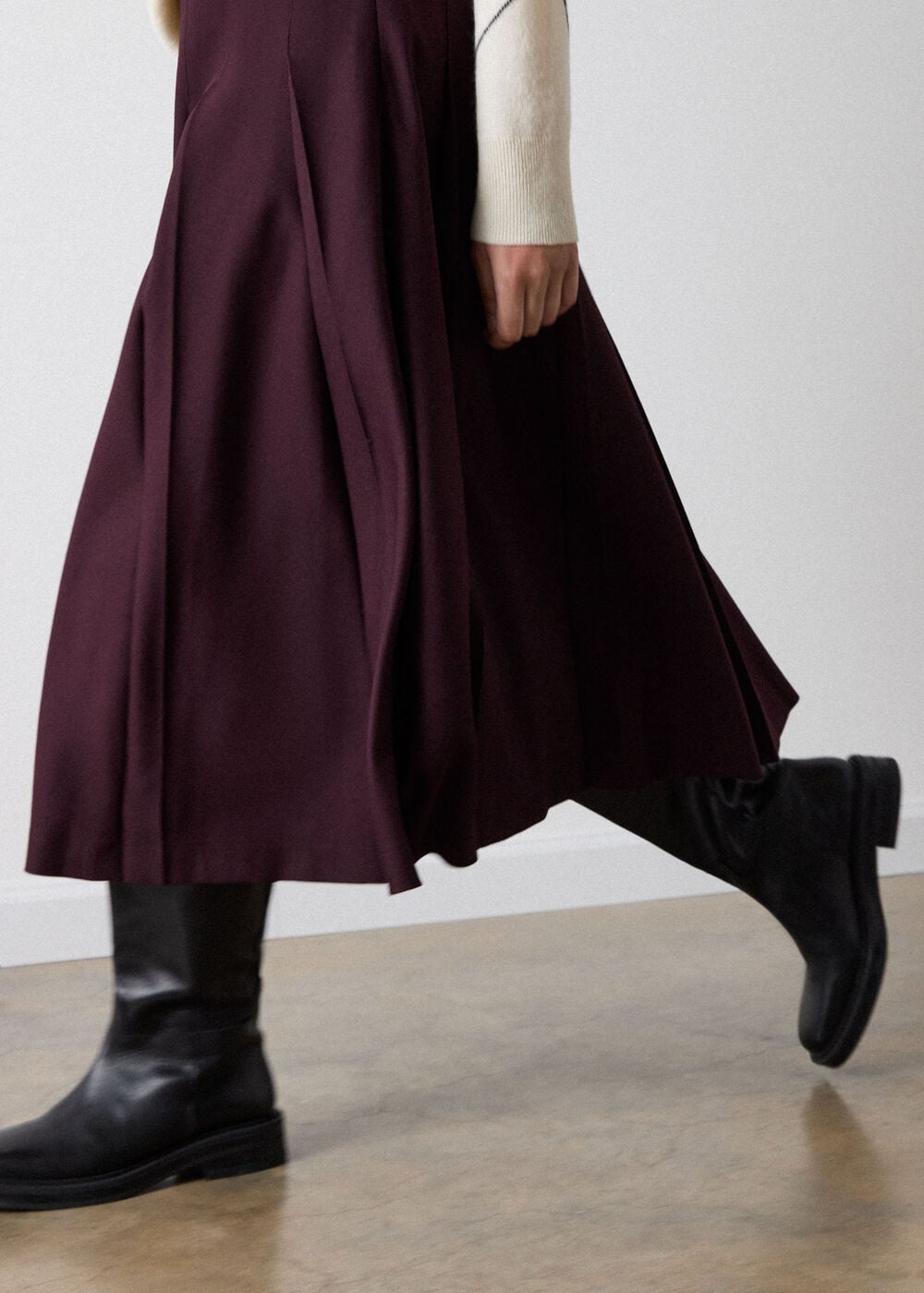Plum Wool Blend Pleated Kilt Skirt