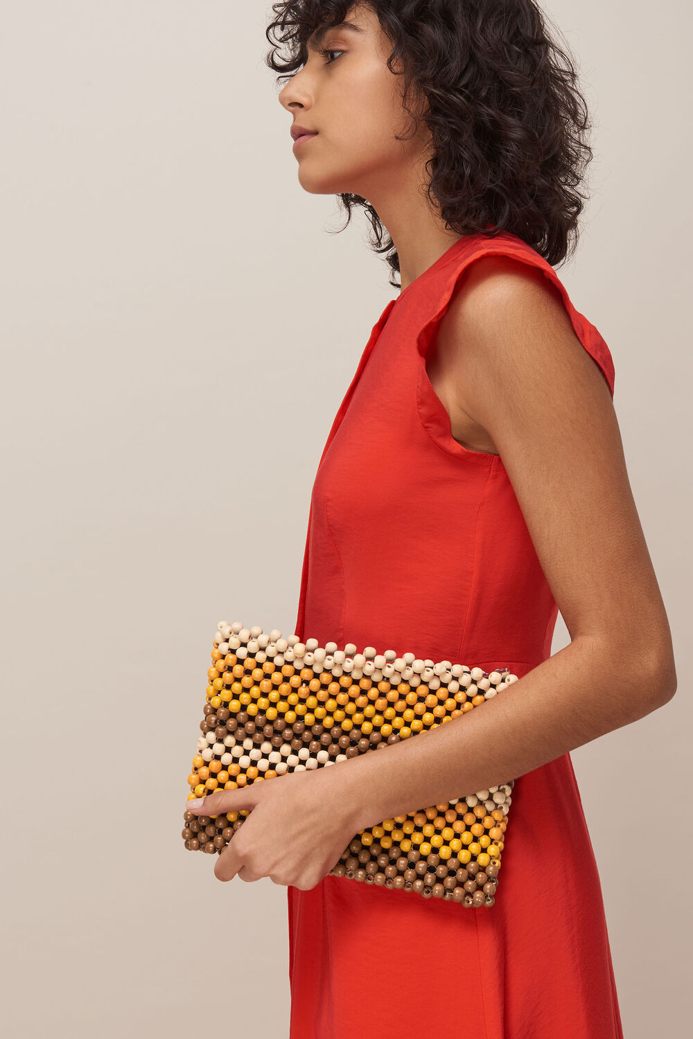 Safah Striped Beaded Clutch Yellow