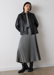 Check Pleated Midi Skirt