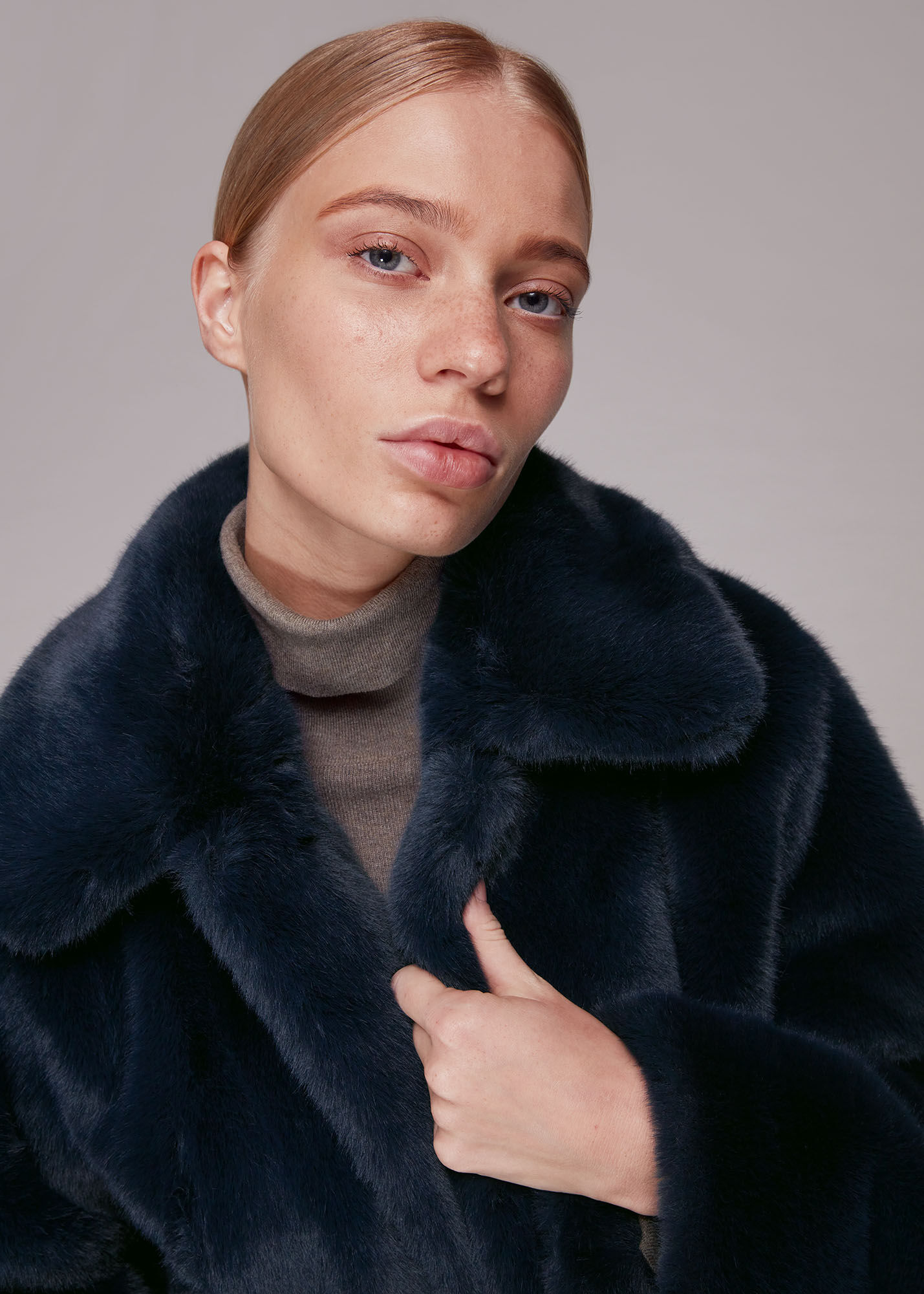 Navy Drew Faux Fur Coat