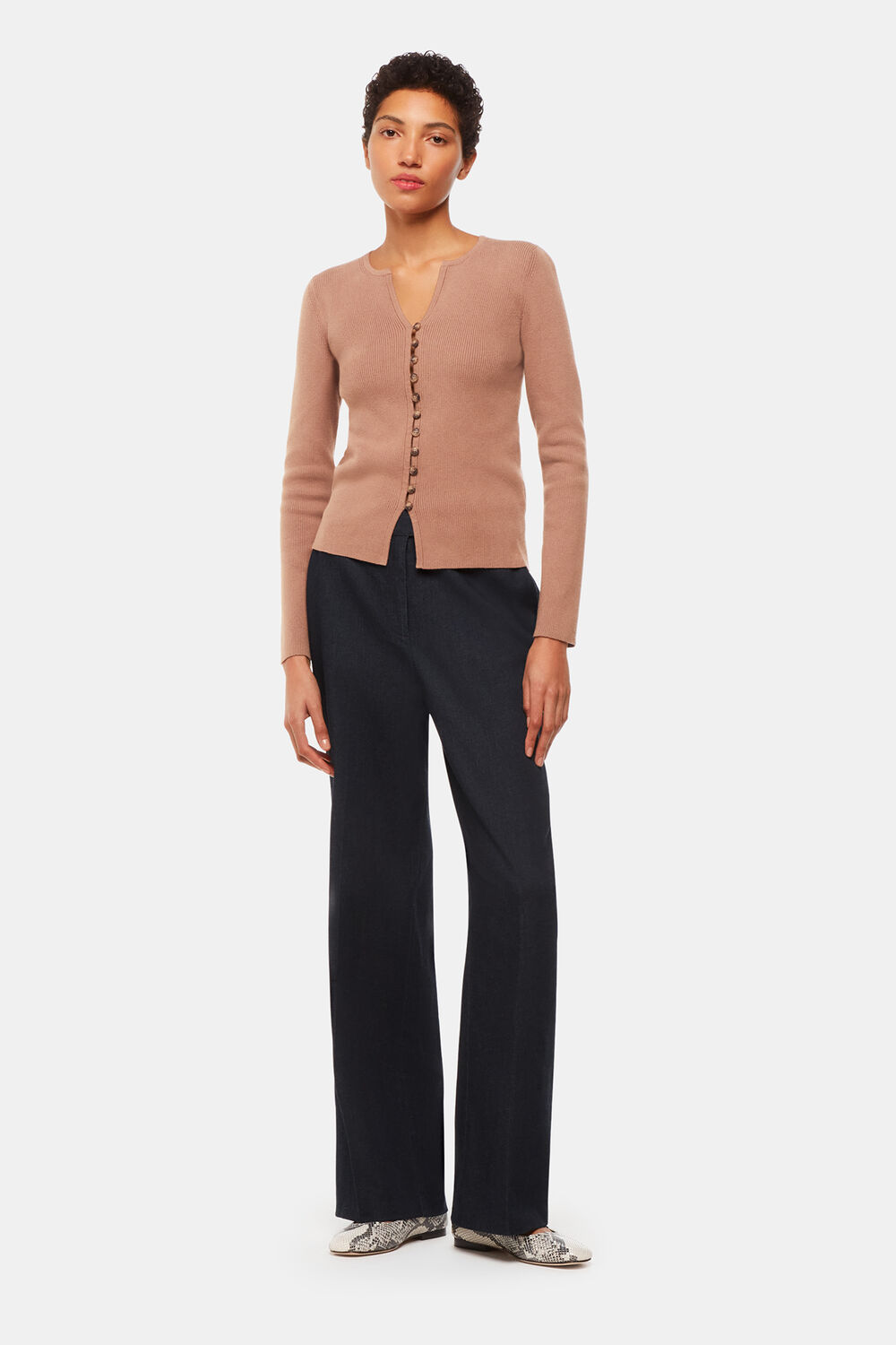 Neutral Ribbed Button Through Cardigan
