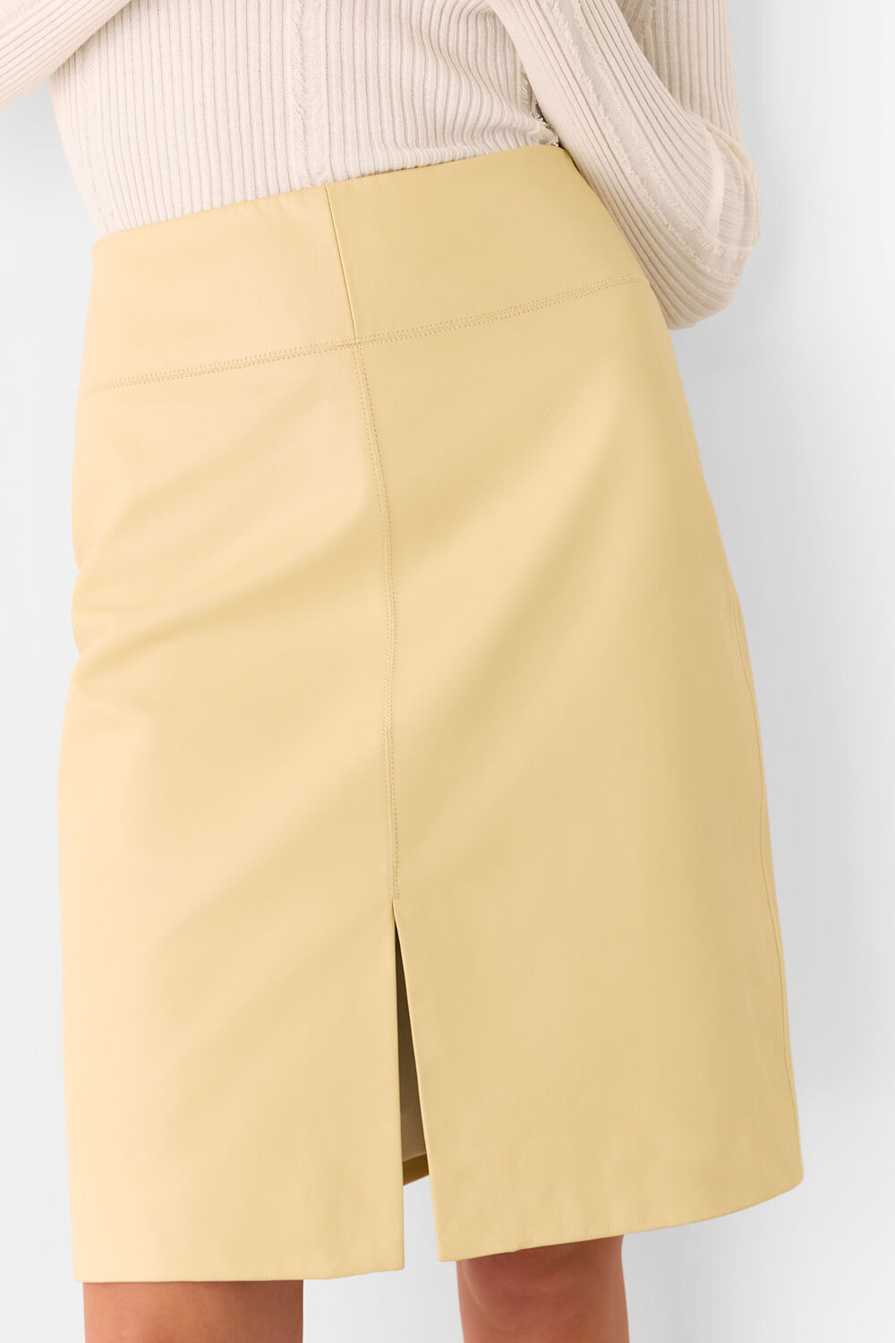 Yellow Clean Leather Pencil Skirt