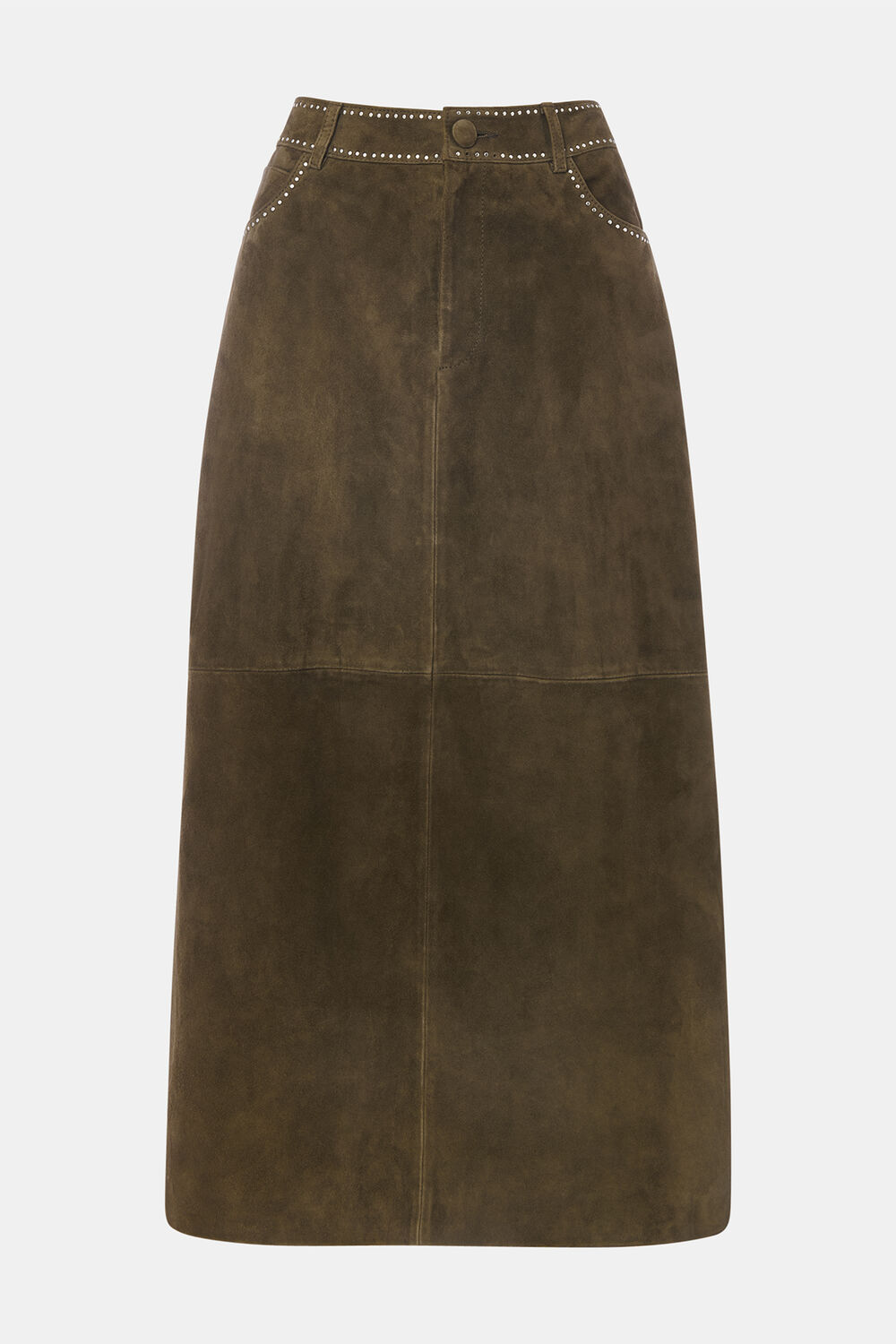 Olive Suede Studded Column Skirt