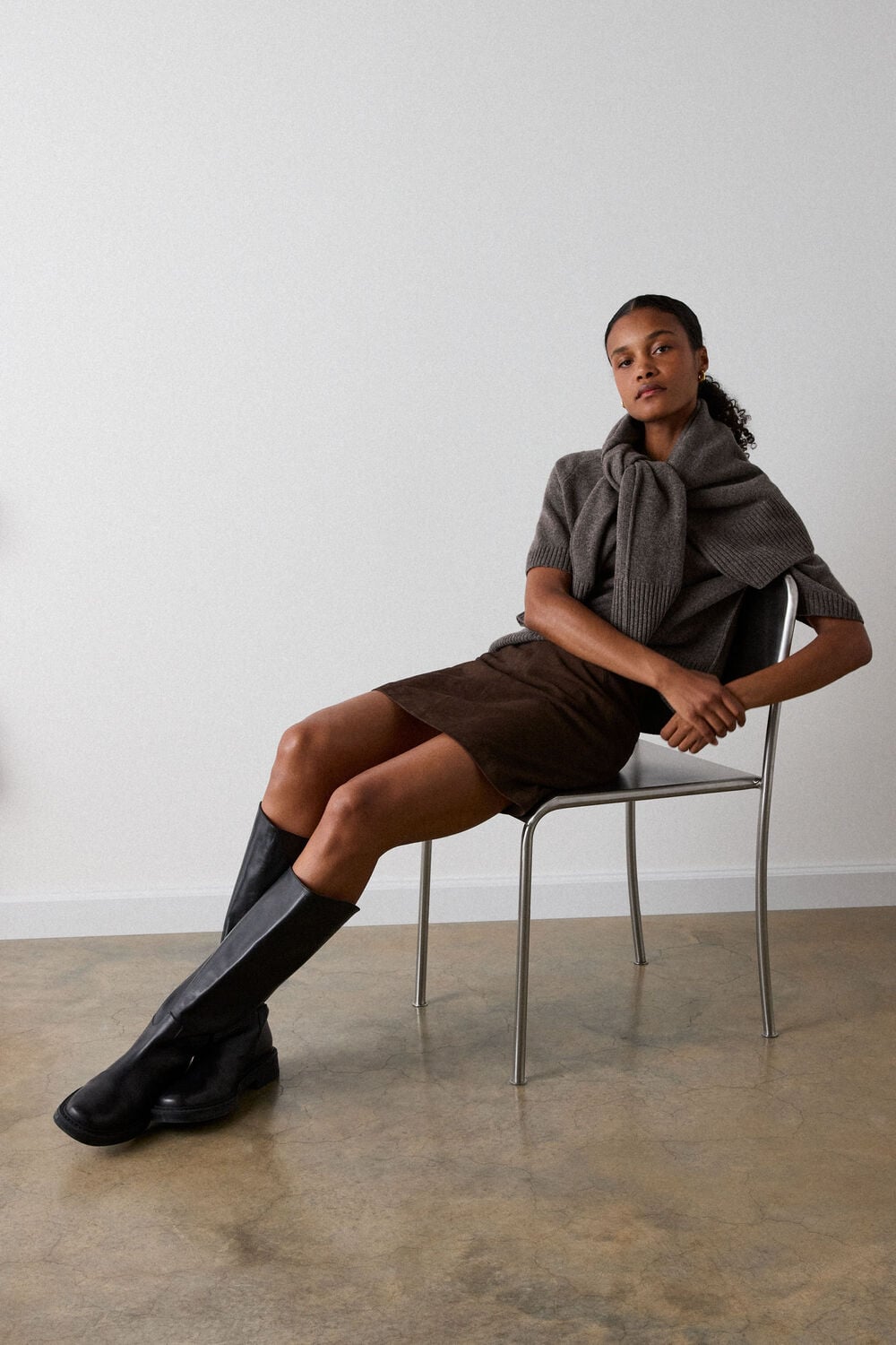 Chocolate Suede A Line Mini Skirt