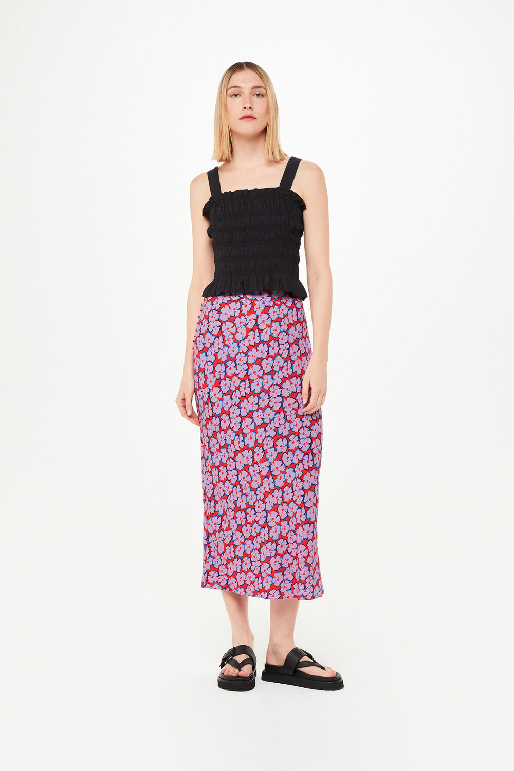 Multicolour Farfalle Print Bias Cut Skirt