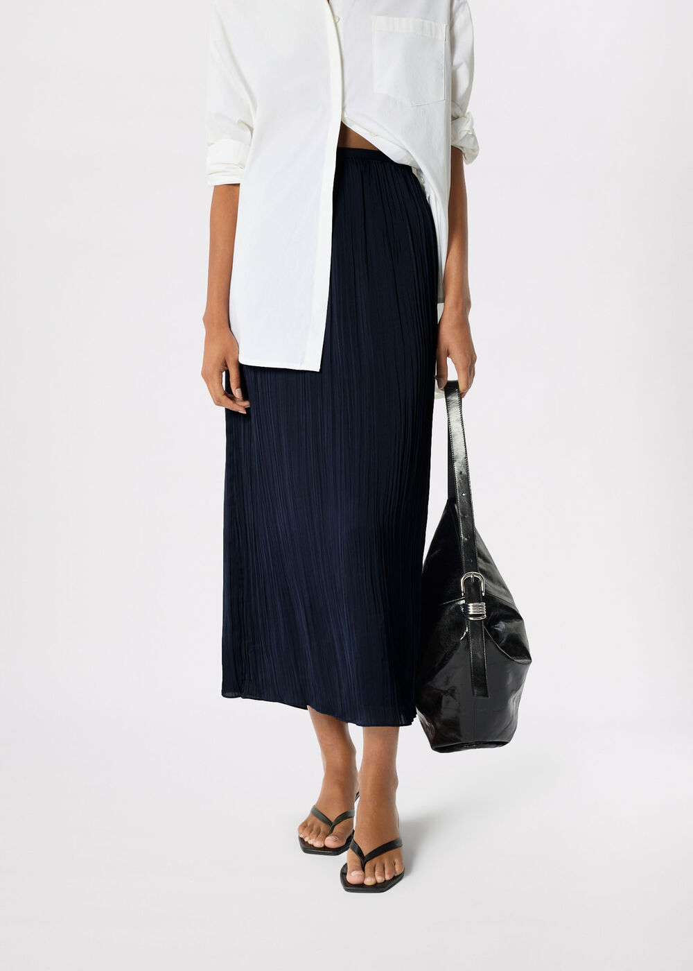 Plisse Column Midi Skirt