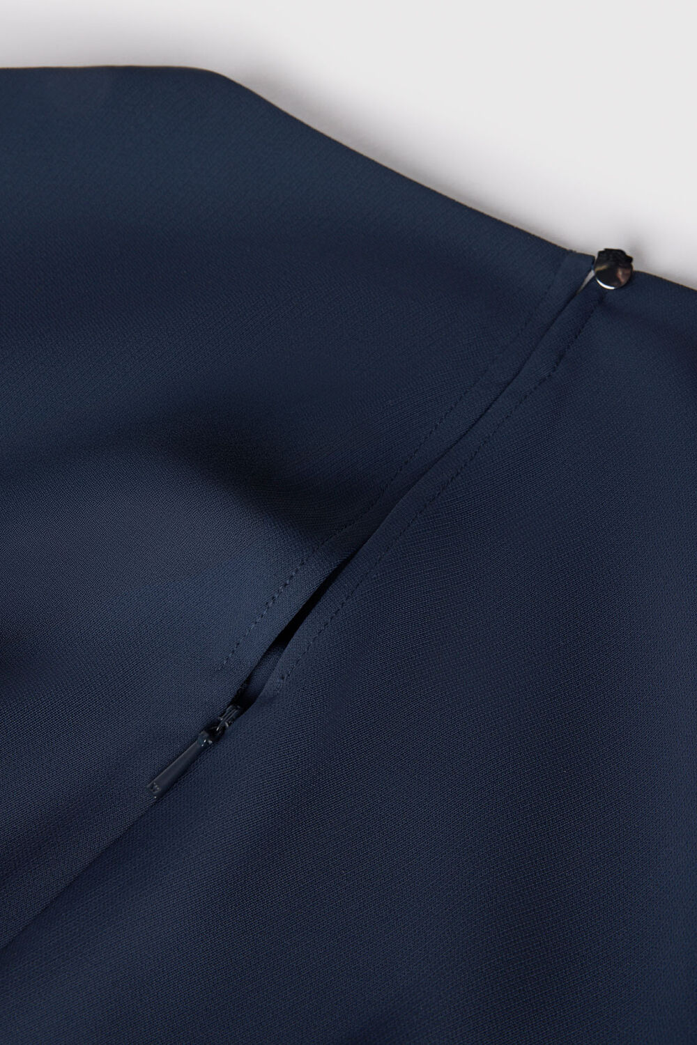 Navy Pleat Detail Asymmetric Midi Dress