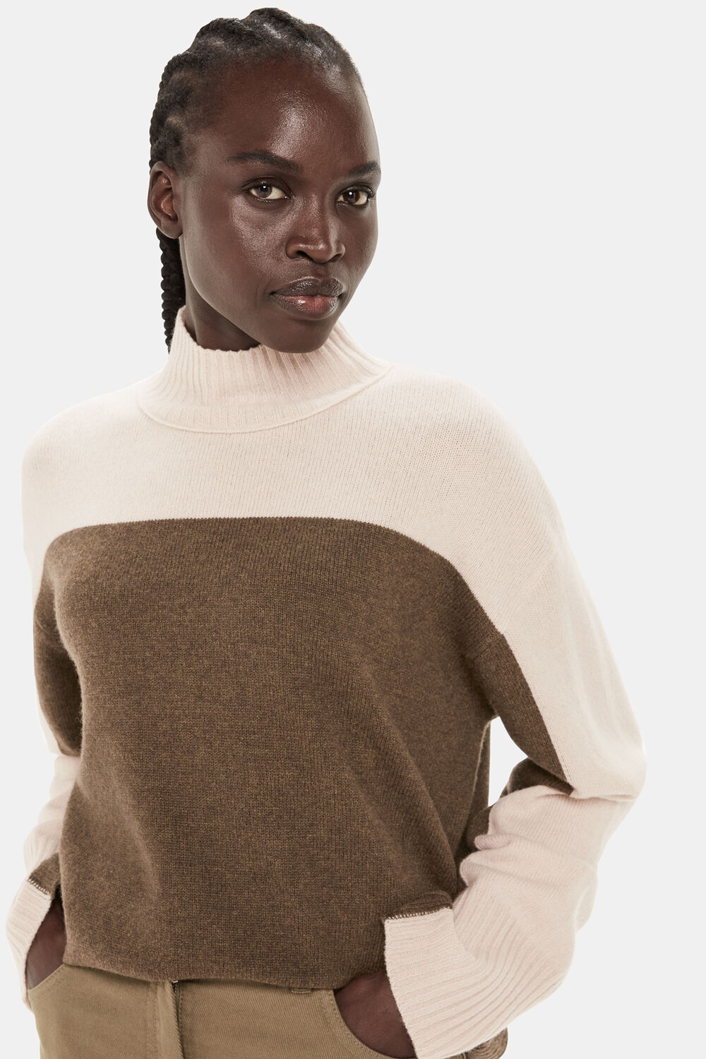 Wool Colour Block Funnel Neck