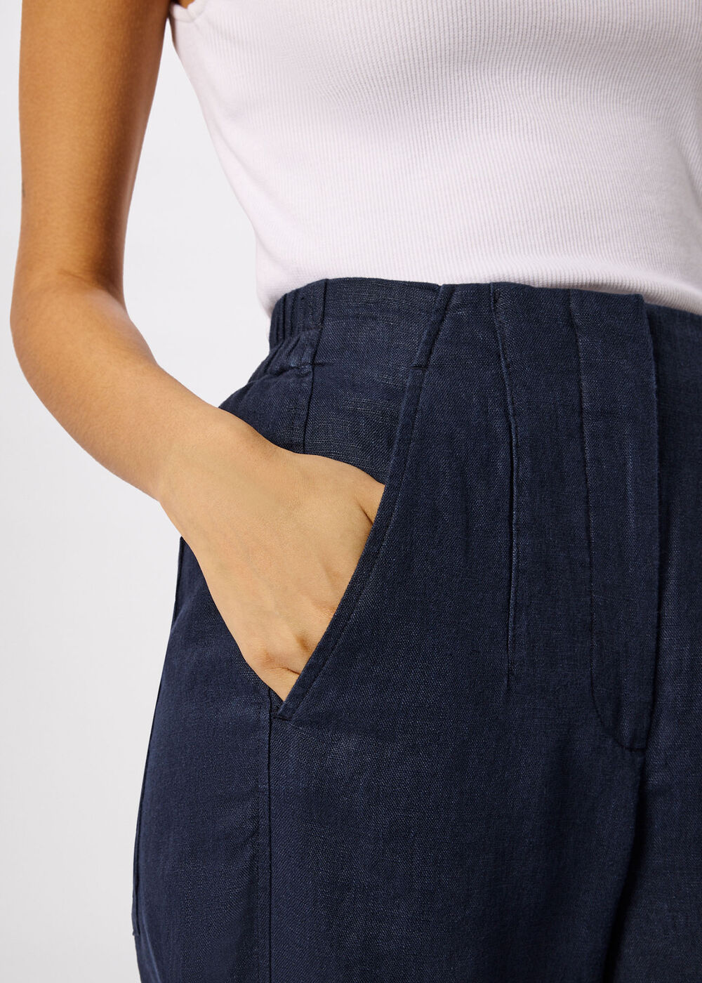 Petite Linen Barrel Leg Trouser