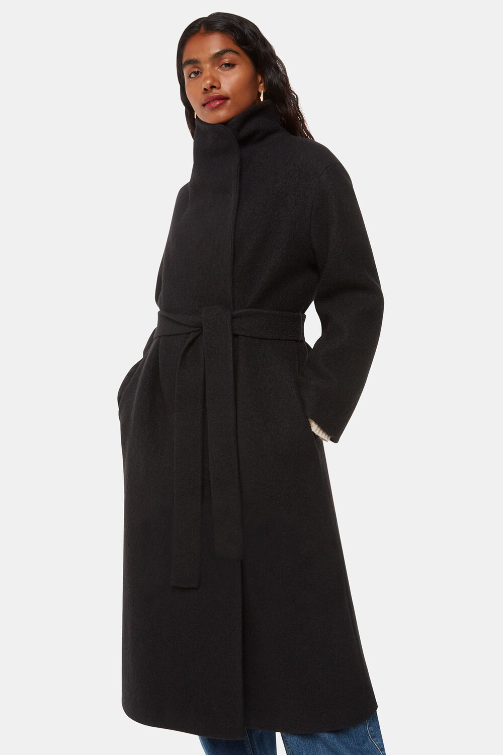 Black Petite Morgan Funnel Neck Coat