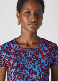 Jungle Cat Print Mesh Top Blue/Multi