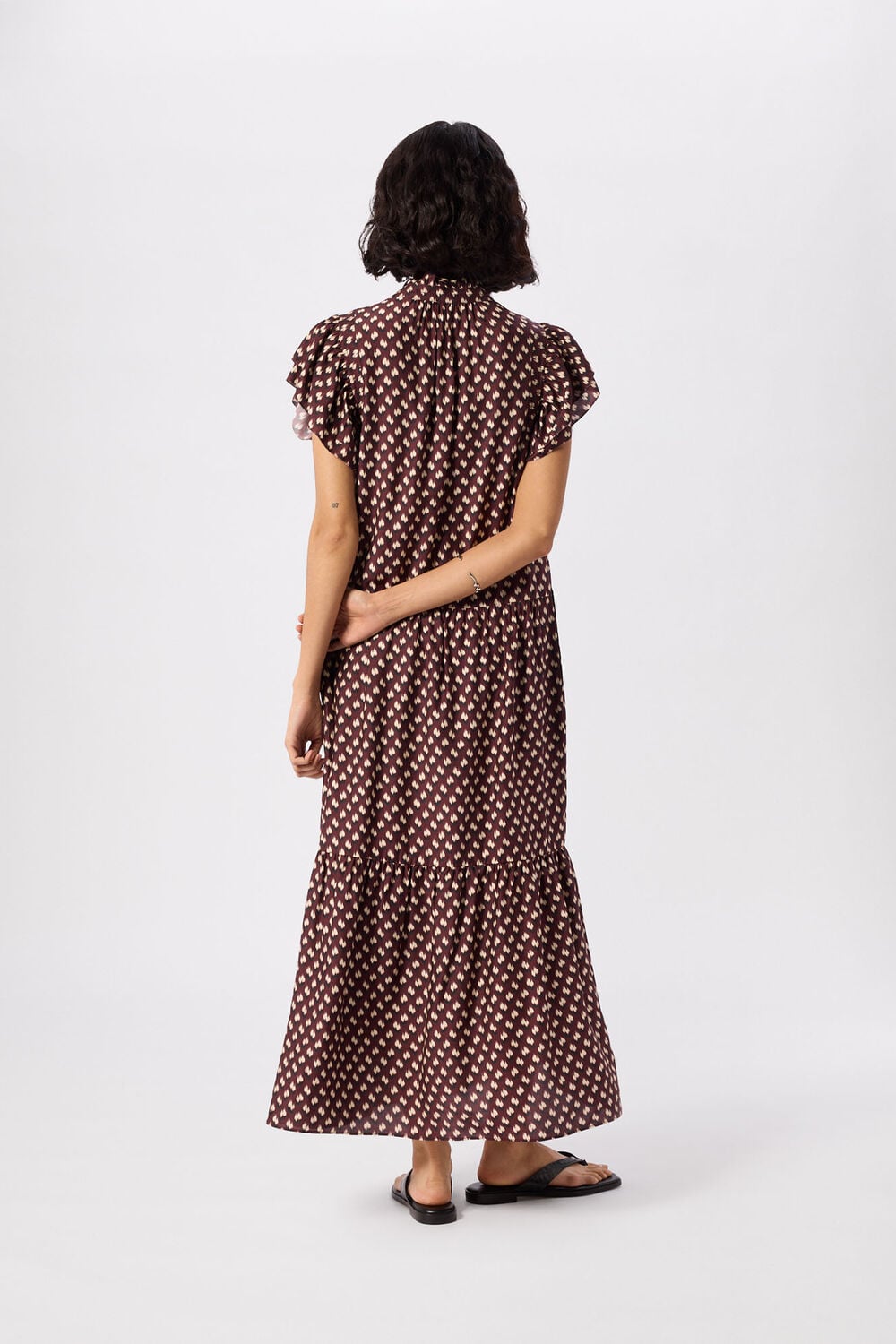 Brown Ikat Spot Midi Dress