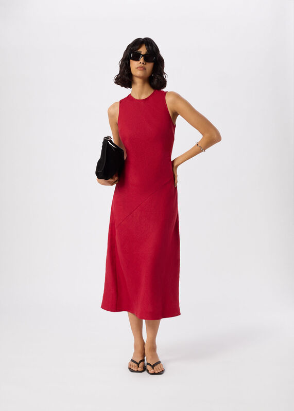 Red Bias Cut Linen Dress