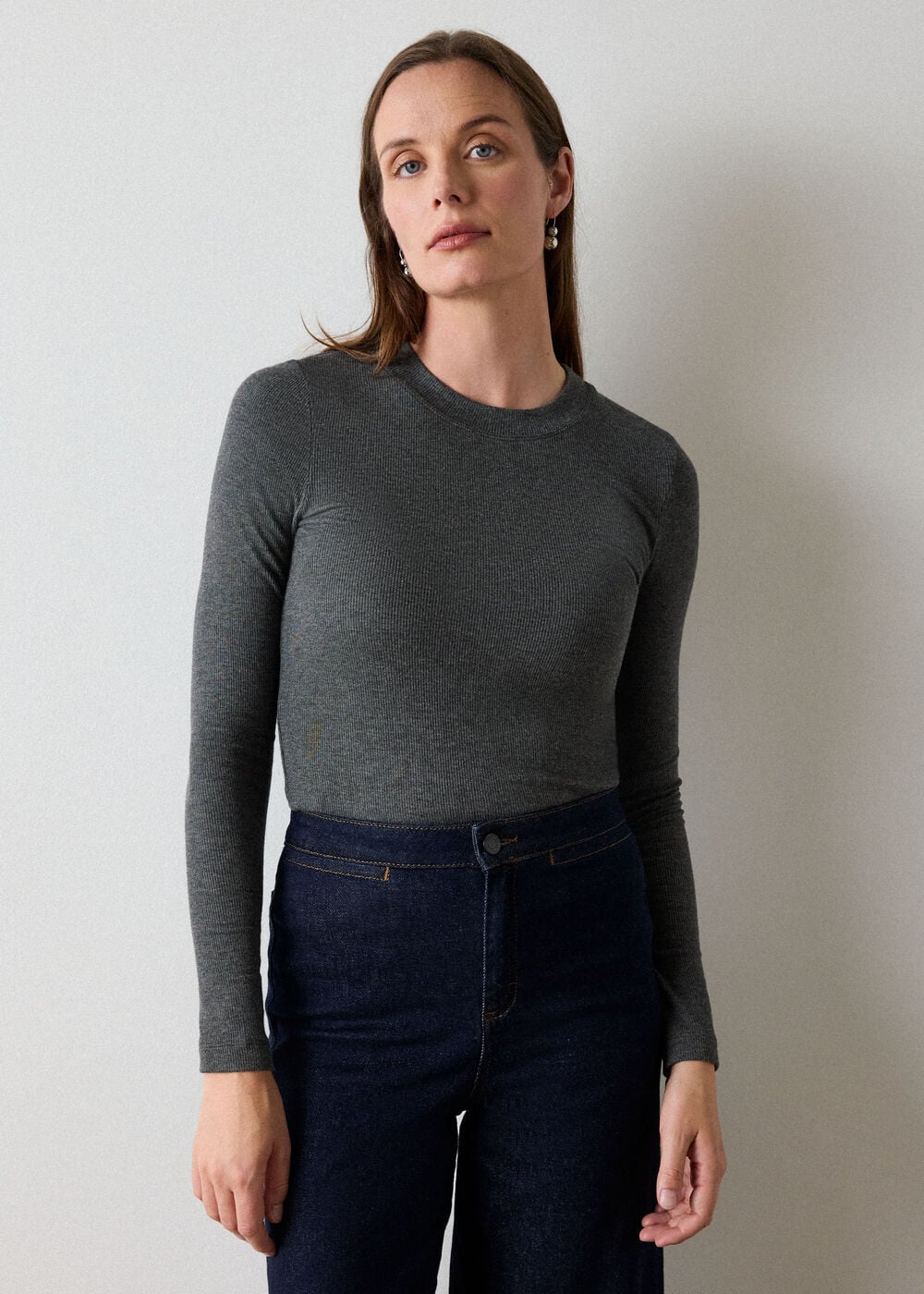 Dark Grey Essential Ribbed Crew