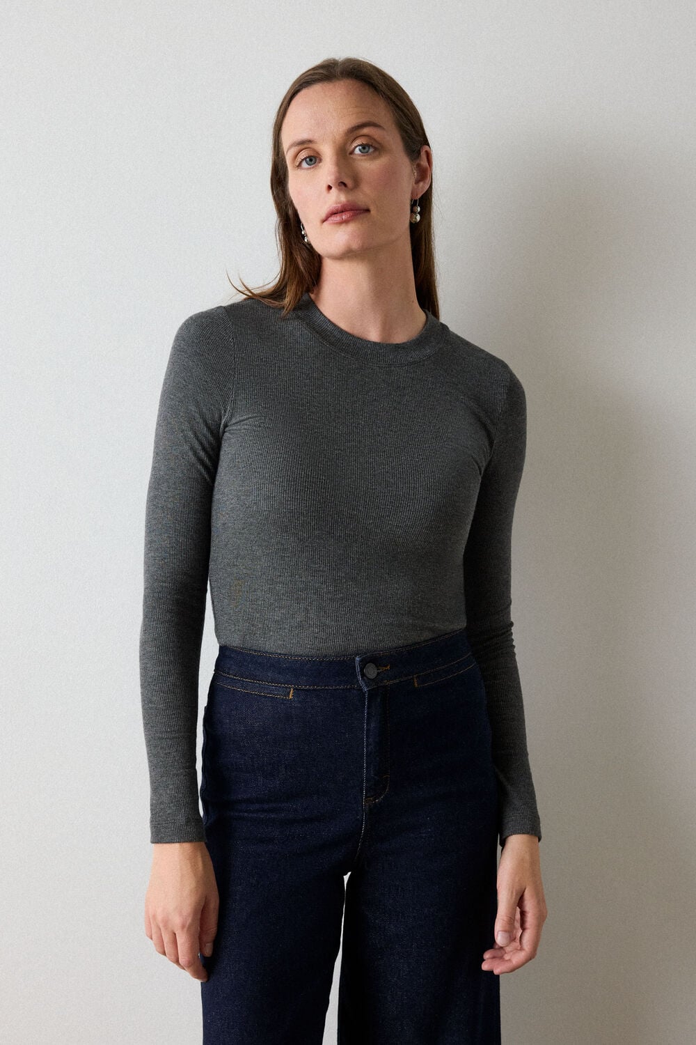 Dark Grey Essential Ribbed Crew