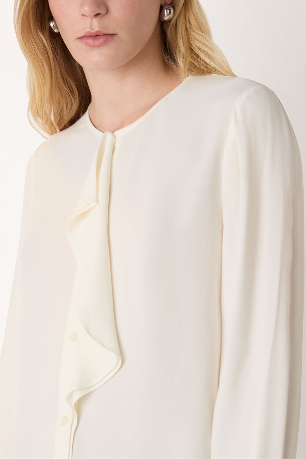 Ivory Draped Ruffle Feminine Blouse