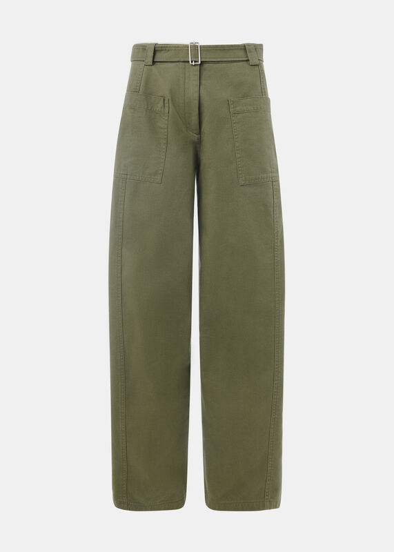 Khaki Belted Cotton Barrel Trouser
