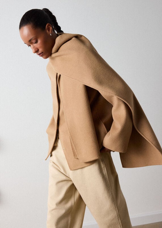 Camel Double Faced Scarf Coat