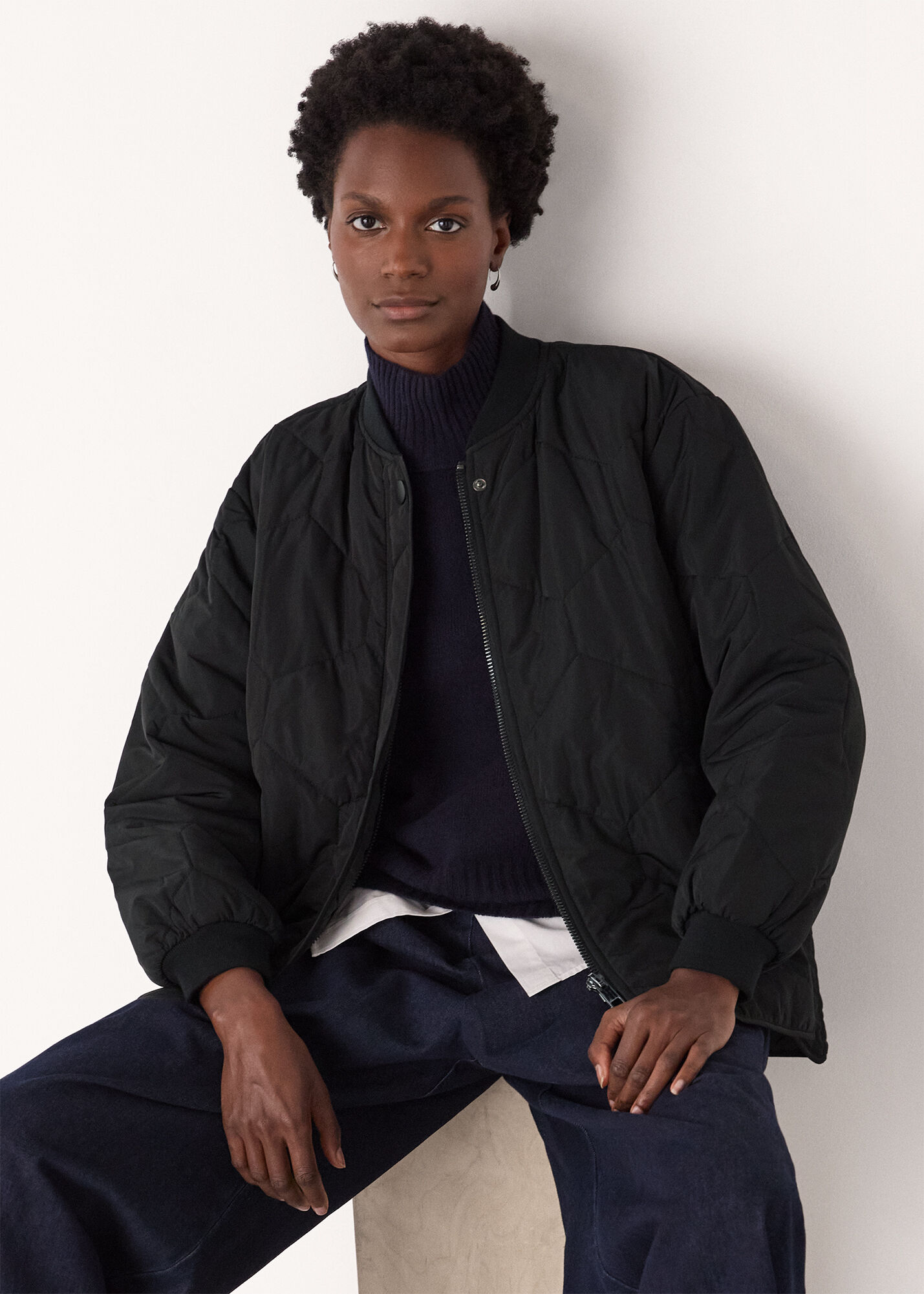 Black Ida Short Quilted Coat | WHISTLES | Whistles US |