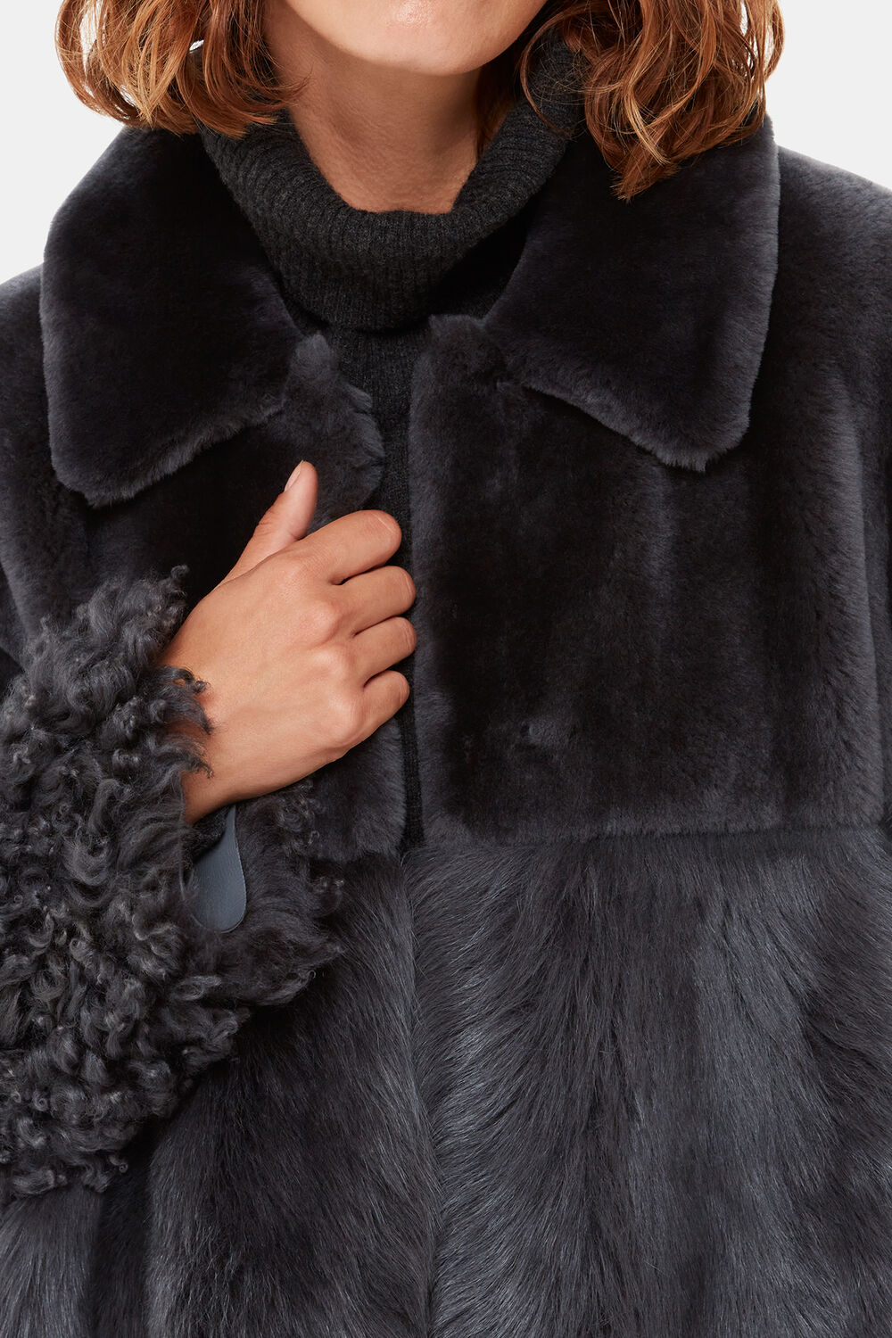 Grey Cossma Shearling Longline Coat