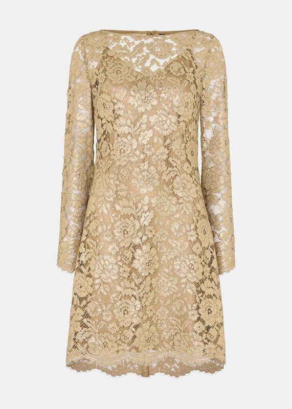 Gold Metallic Lace Mini Dress