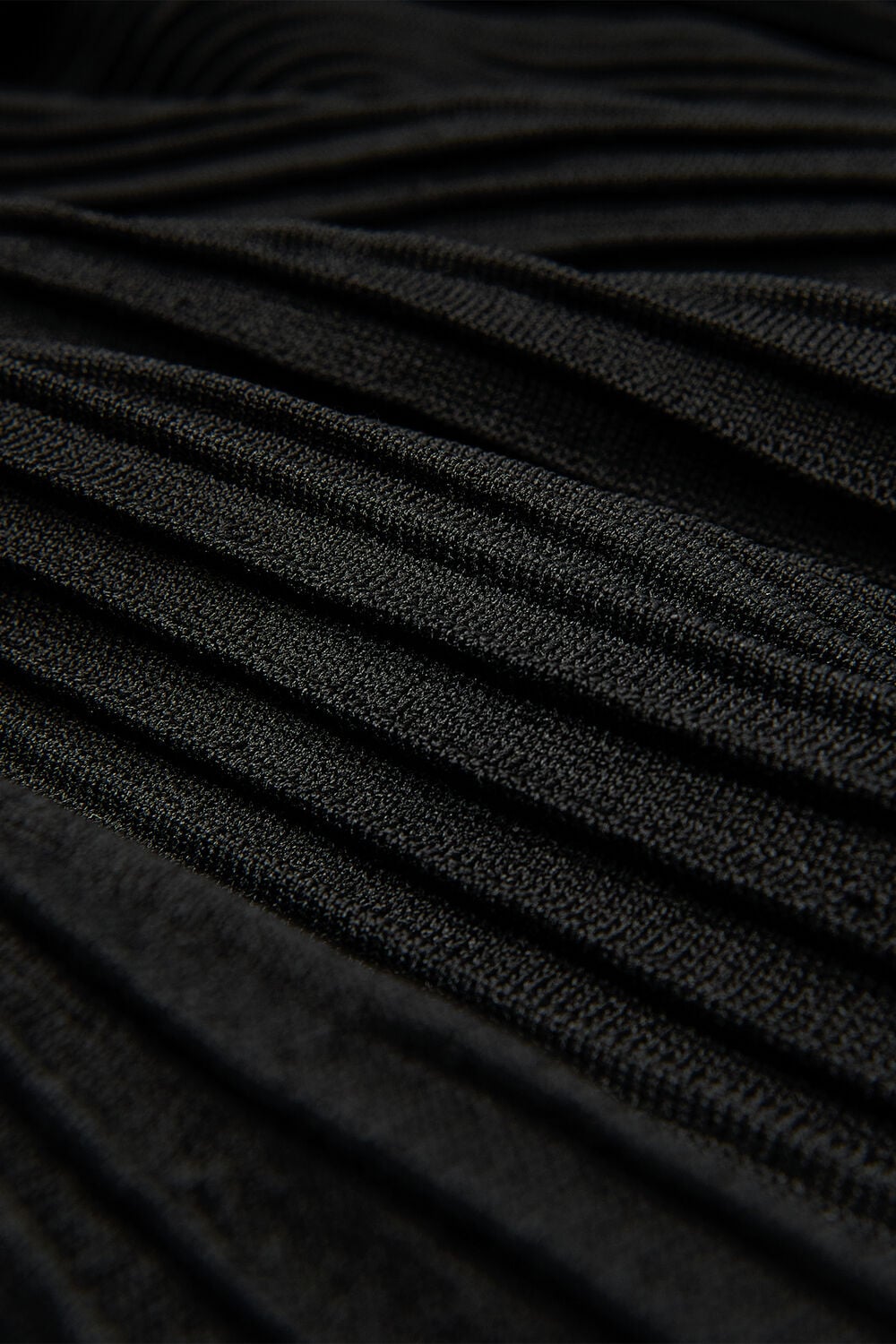 Black Funnel Neck Pleated Knit Dress