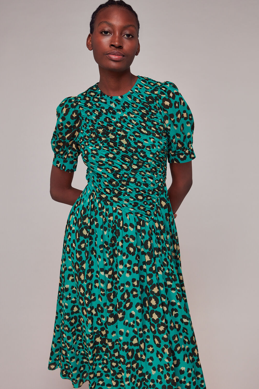 Painted Leopard Shirred Dress