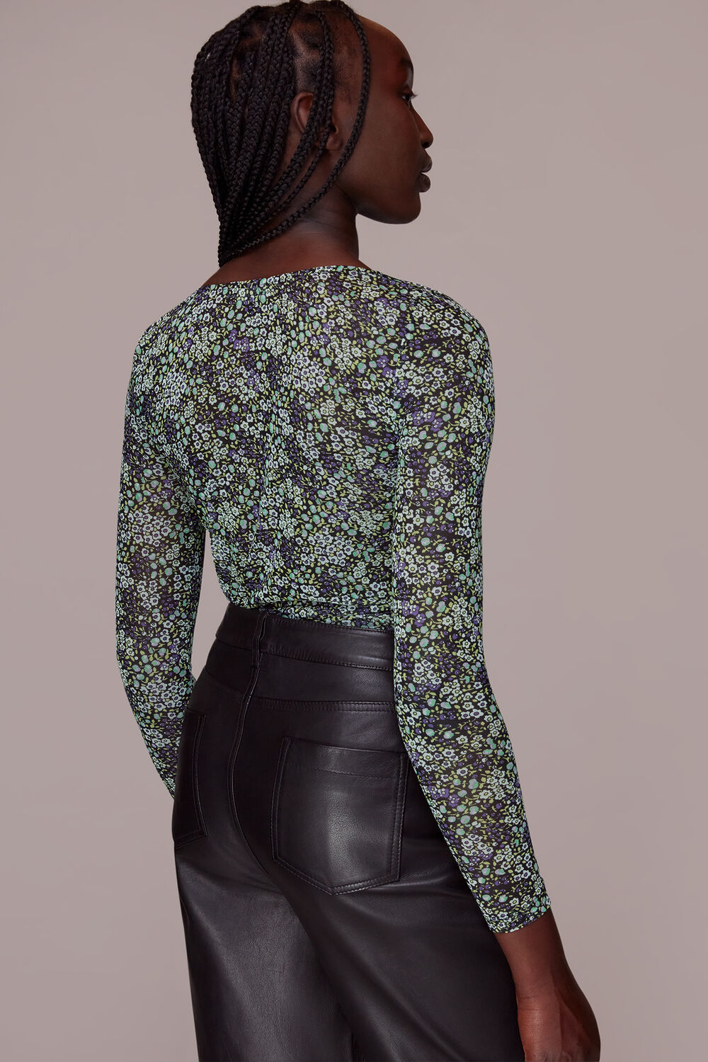 Mesh Square Neck Gathered Top