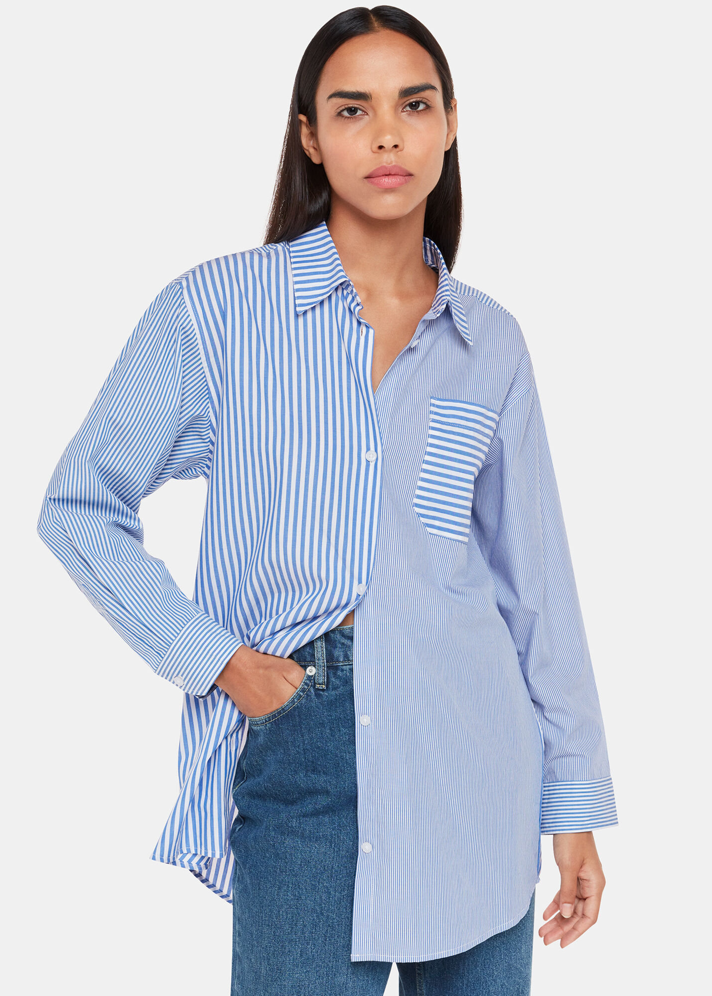 Blue/Multi Millie Stripe Oversized Shirt | WHISTLES