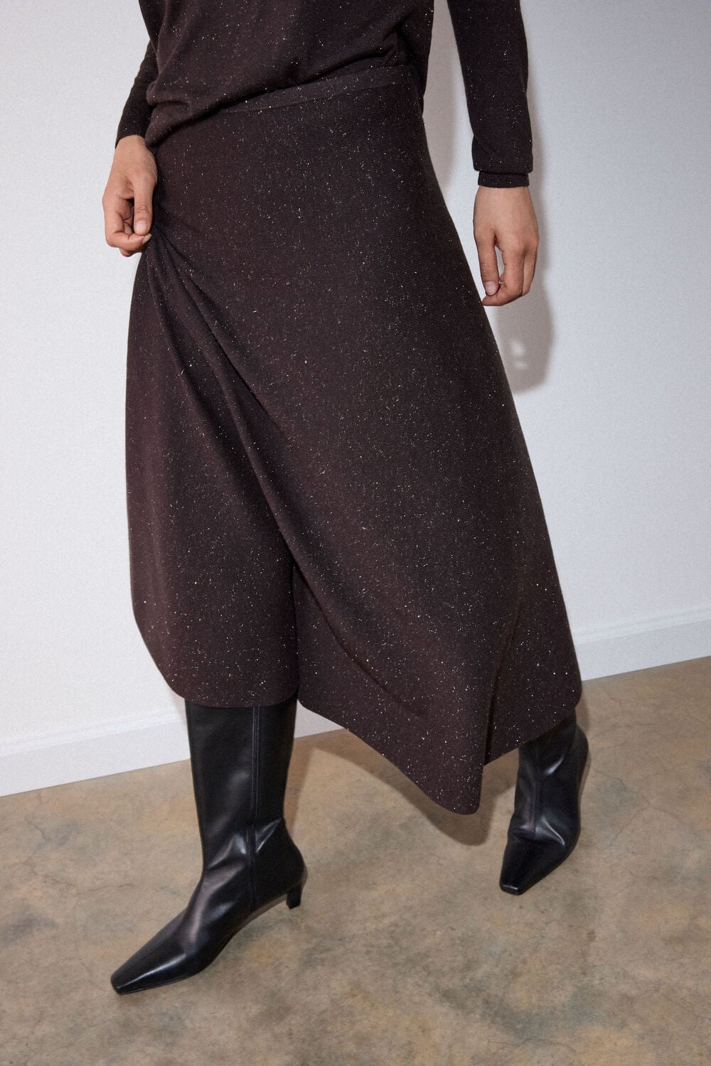 Brown Annie Sparkle Knit Midi Skirt