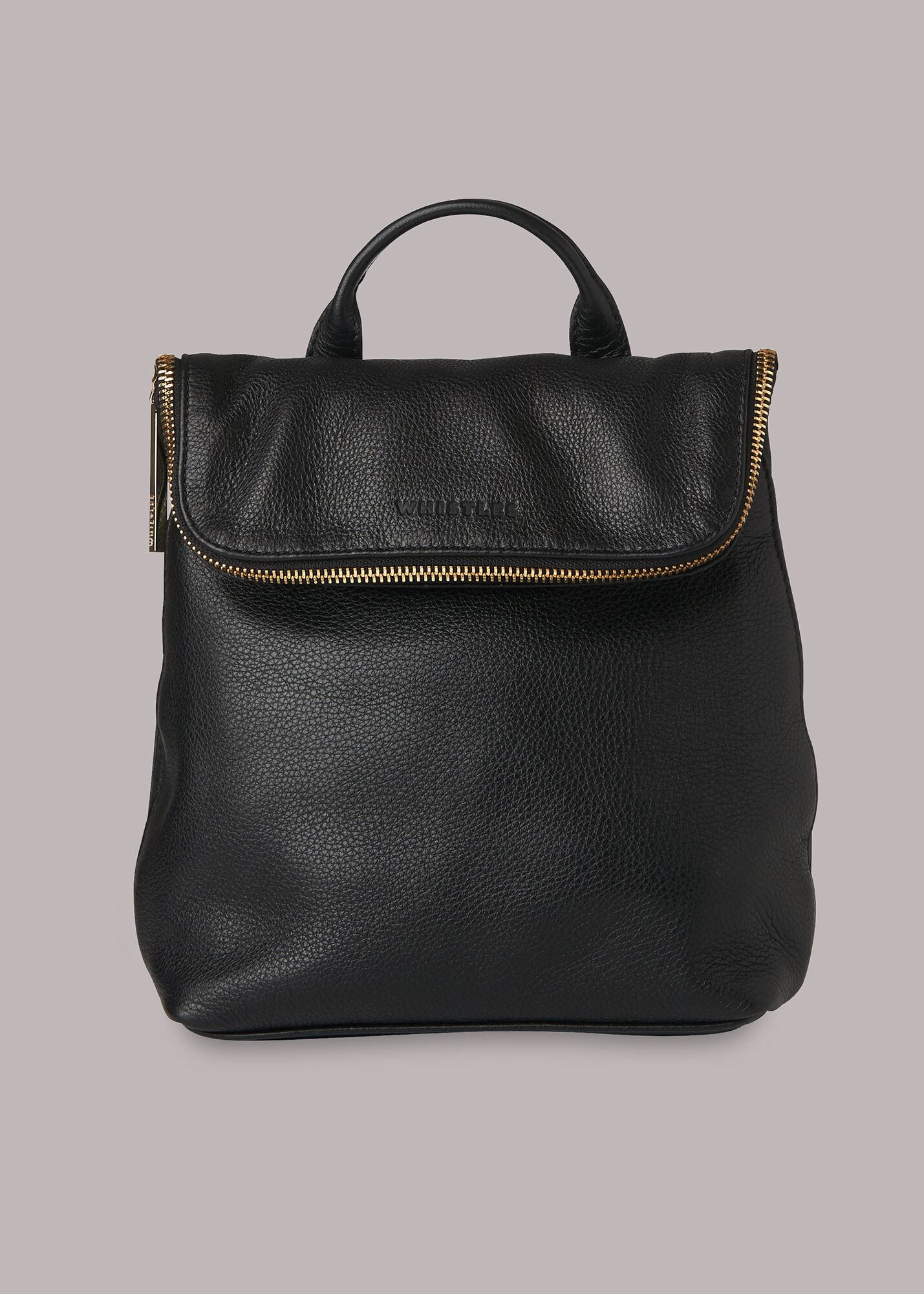 Mini Black Leather Backpack With Fold Over Zip Whistles