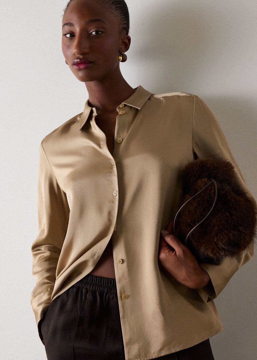 Gold Metallic Satin Viscose Shirt