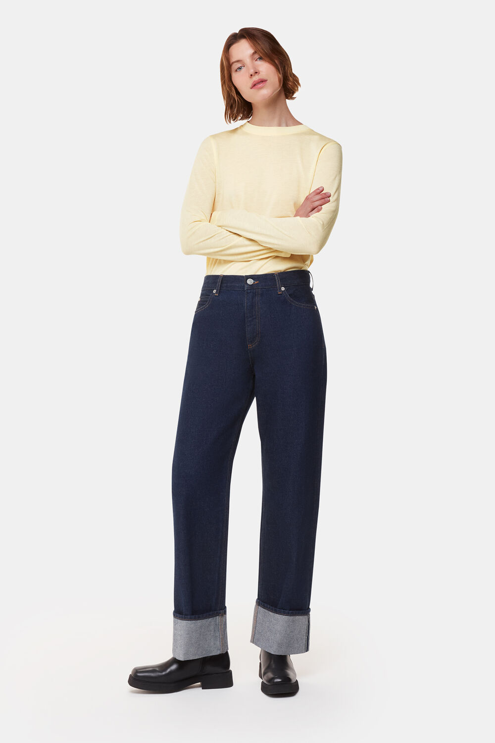 Yellow Wool Blend Crew Neck Top