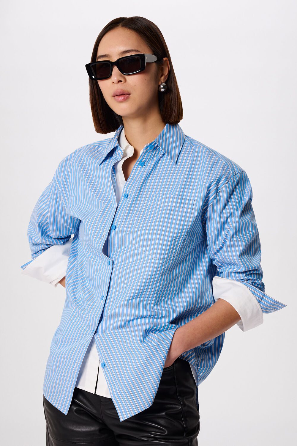 Blue Oversized Fit Stripe Shirt