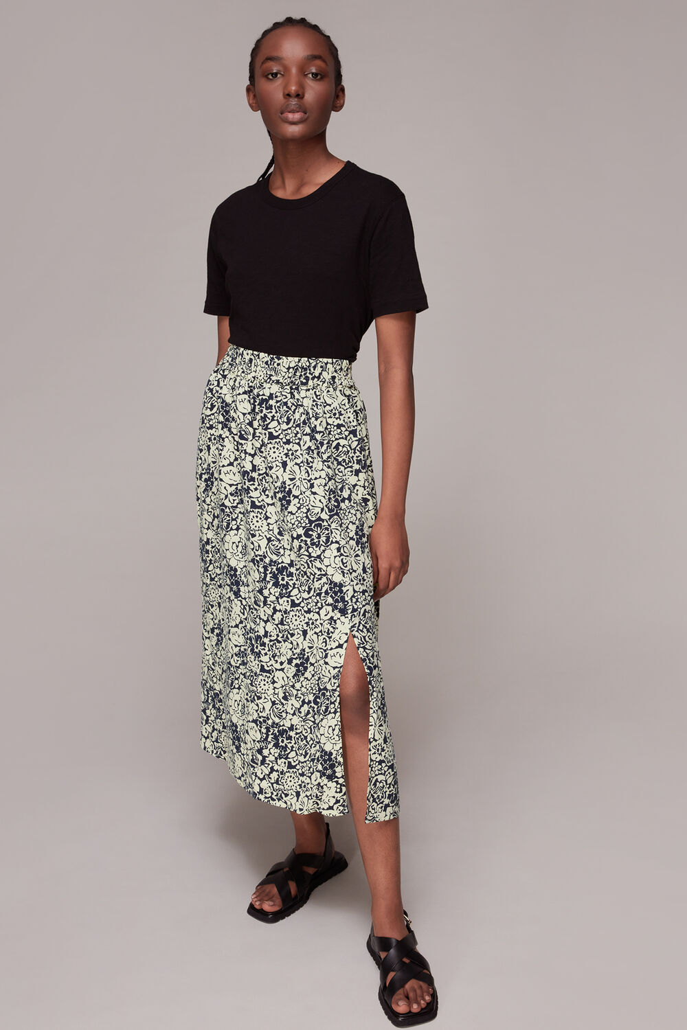 Navy Graphic Floral Pull On Skirt