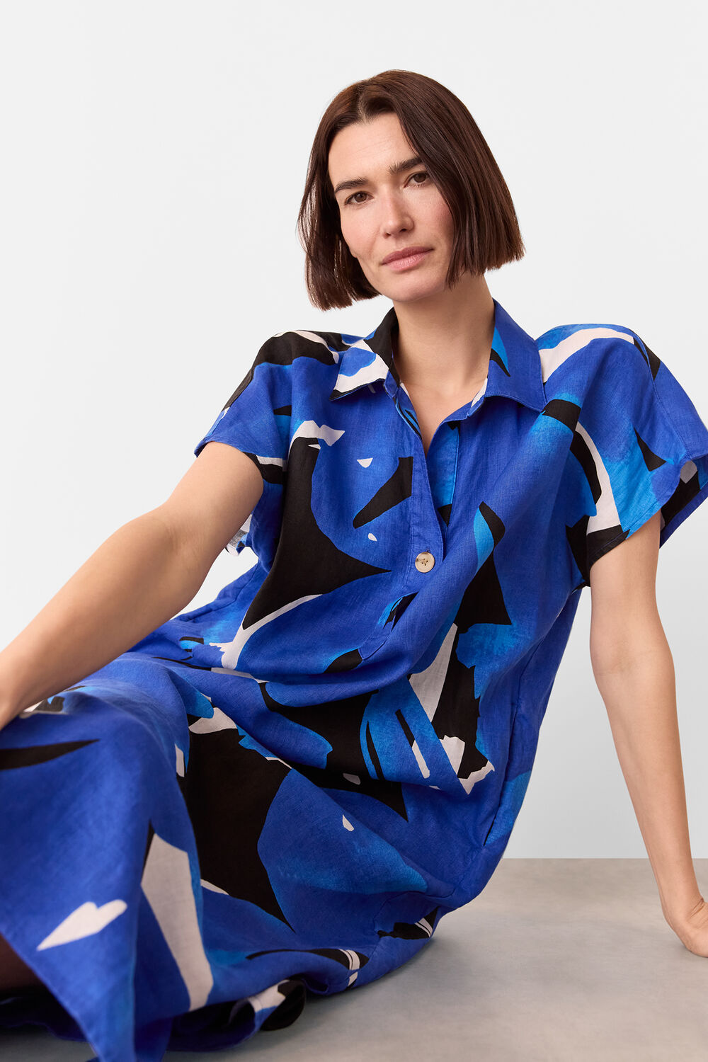 Abstract Blooms Linen Dress
