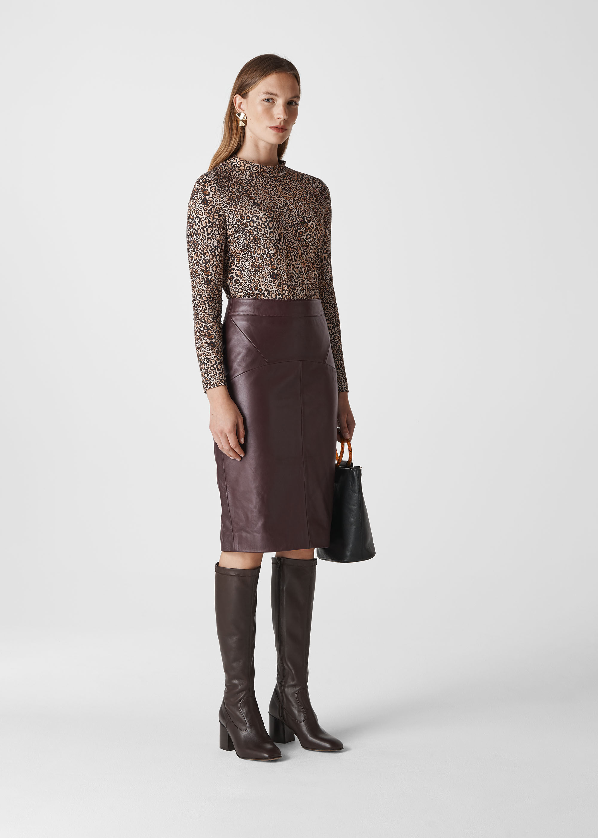 thumbnail image 2 of Koucla Women's High Waist Pencil Skirt - Black Faux Leather Look With Buttons 2 of 6