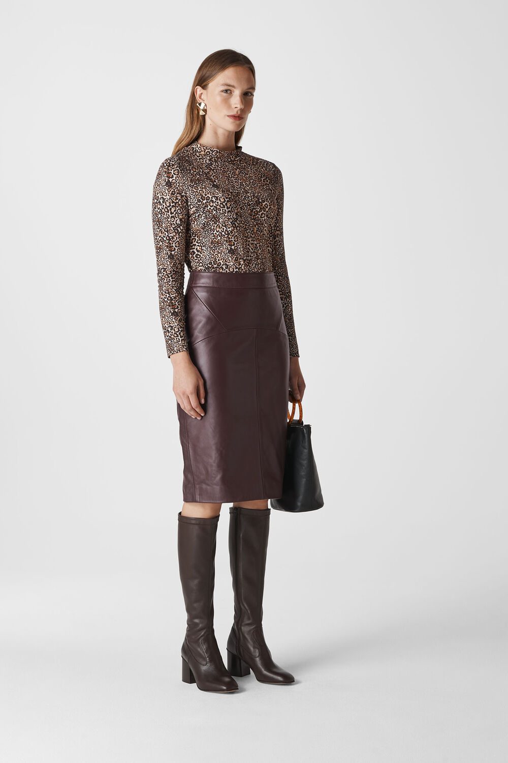 Burgundy Kel Leather Pencil Skirt