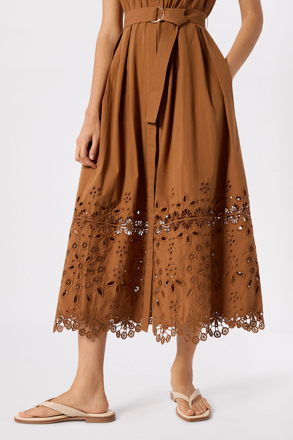 Camel Cotton Broderie Shirt Dress