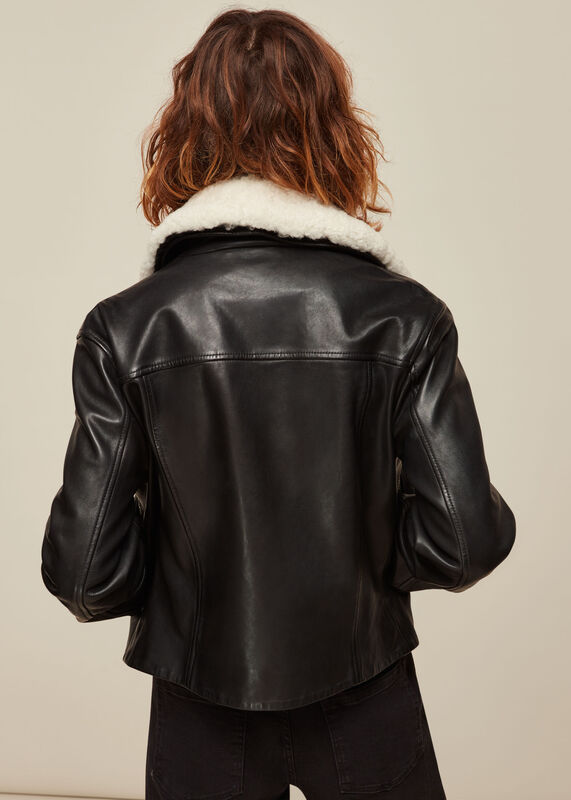 Black Borg Collar Leather Jacket