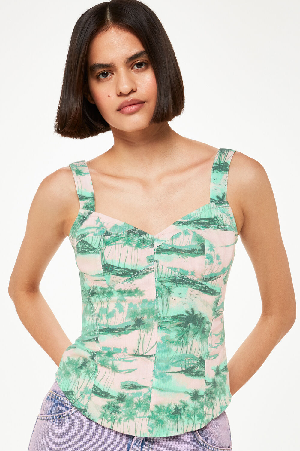 Pink Waving Palms Bustier Top