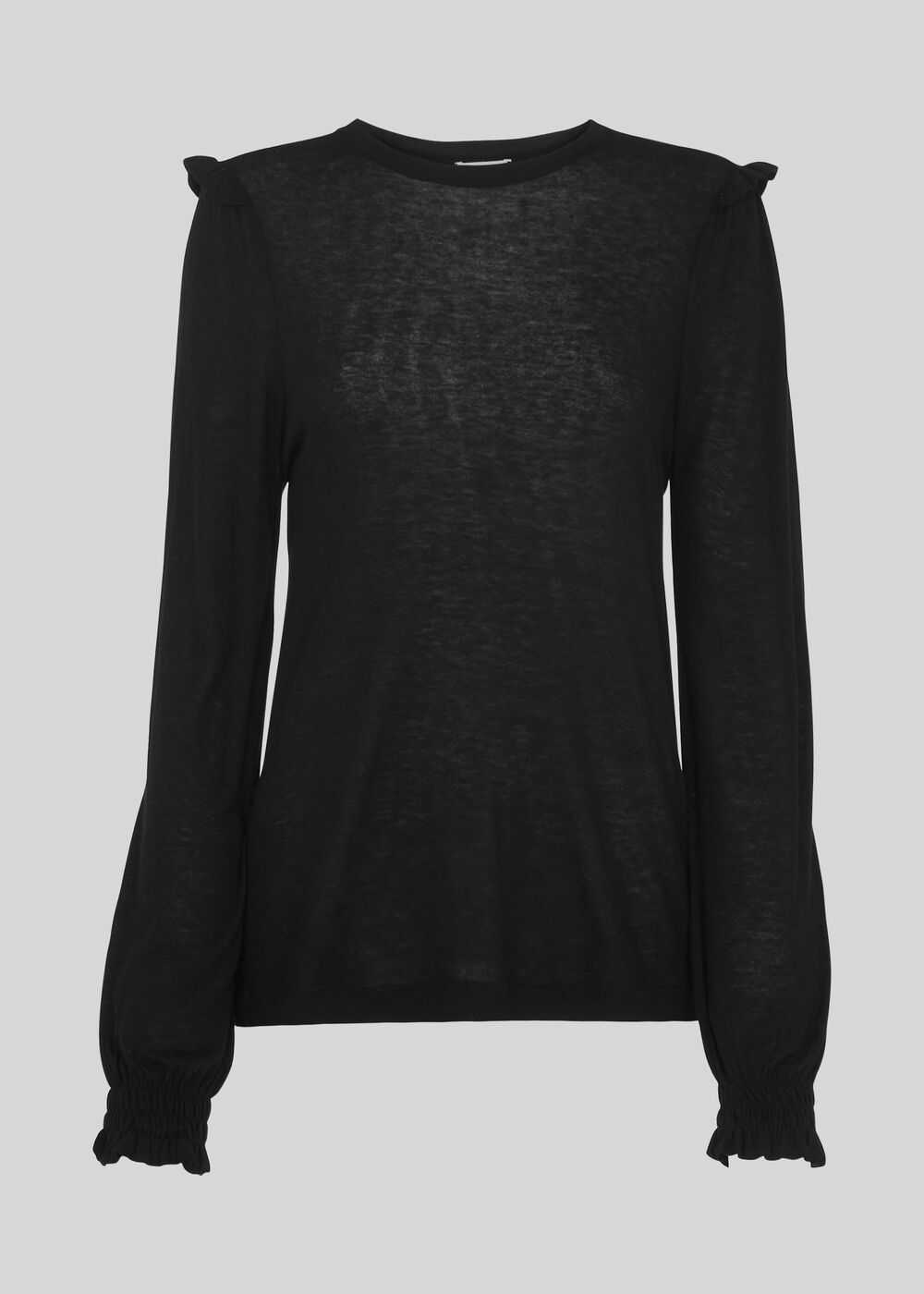 Wool Frill Cuff Top Black