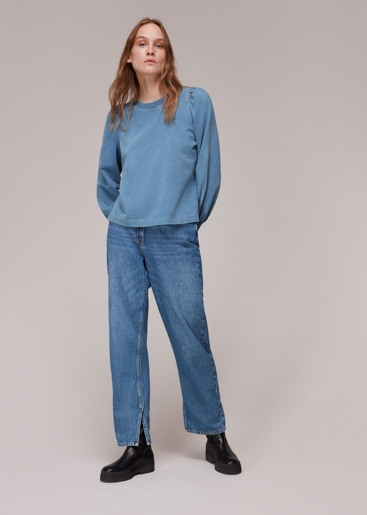 Blue Puff Sleeve Sweat | WHISTLES |