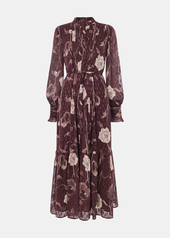 Burgundy Floral Dobby Midi Dress