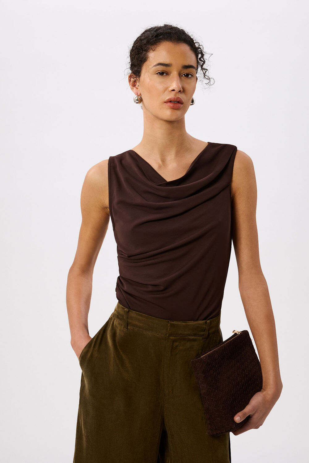 Chocolate Drape Neck Jersey Top