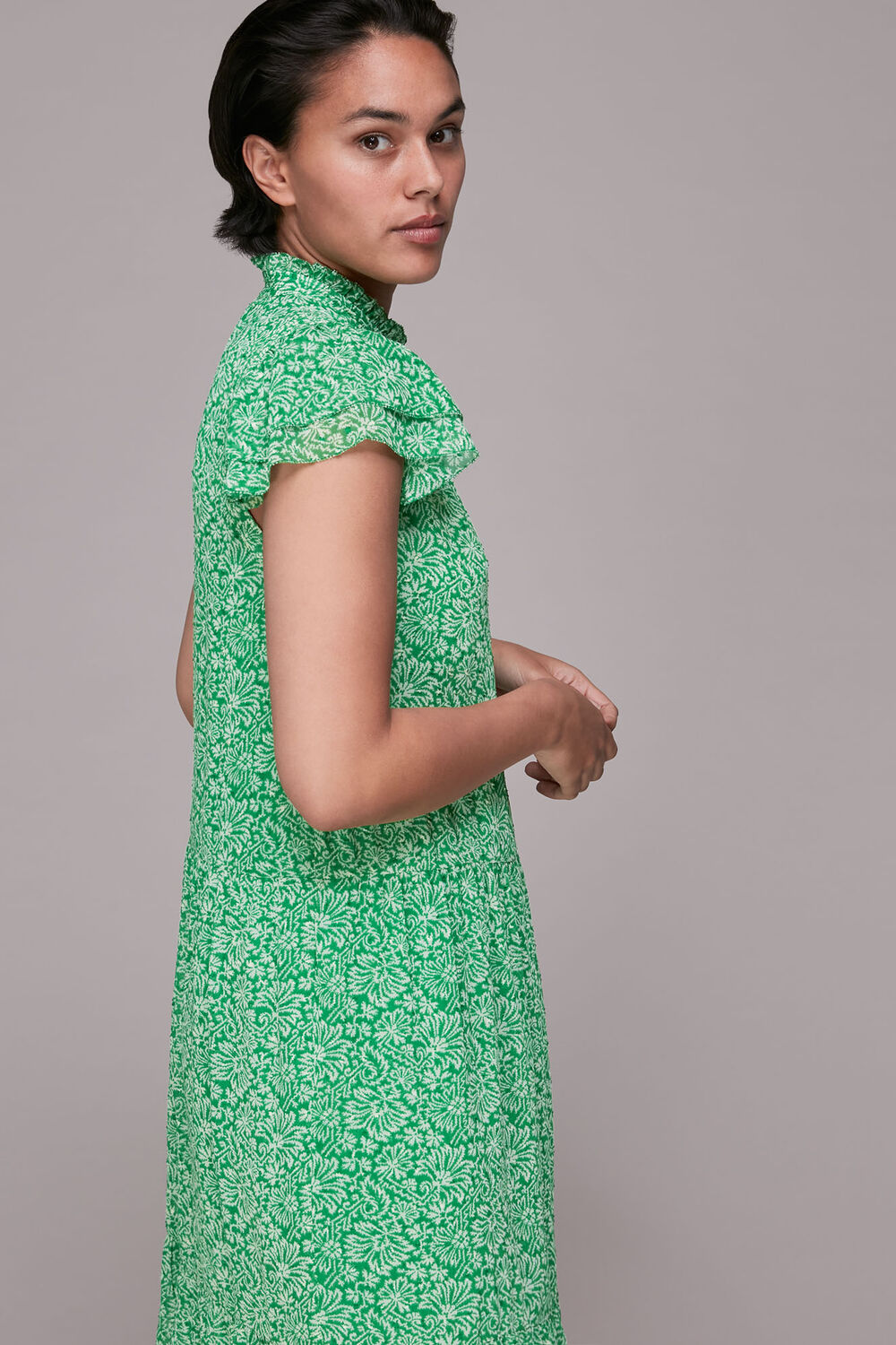 Indo Floral Print Tiered Dress