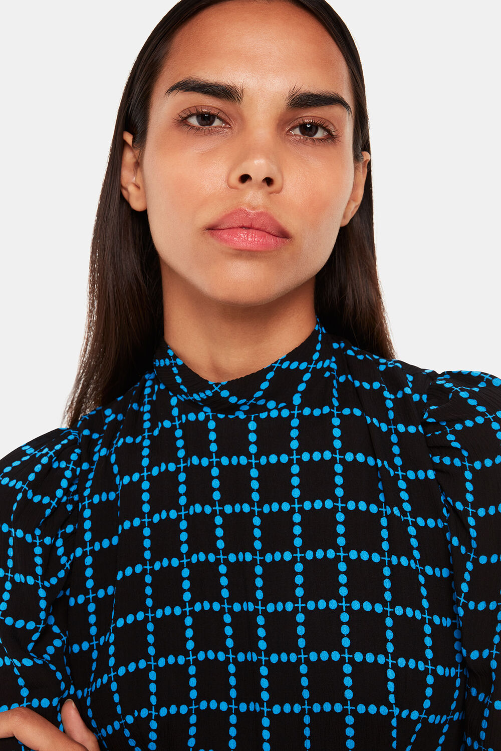 Blue Abacus Check High Neck Dress