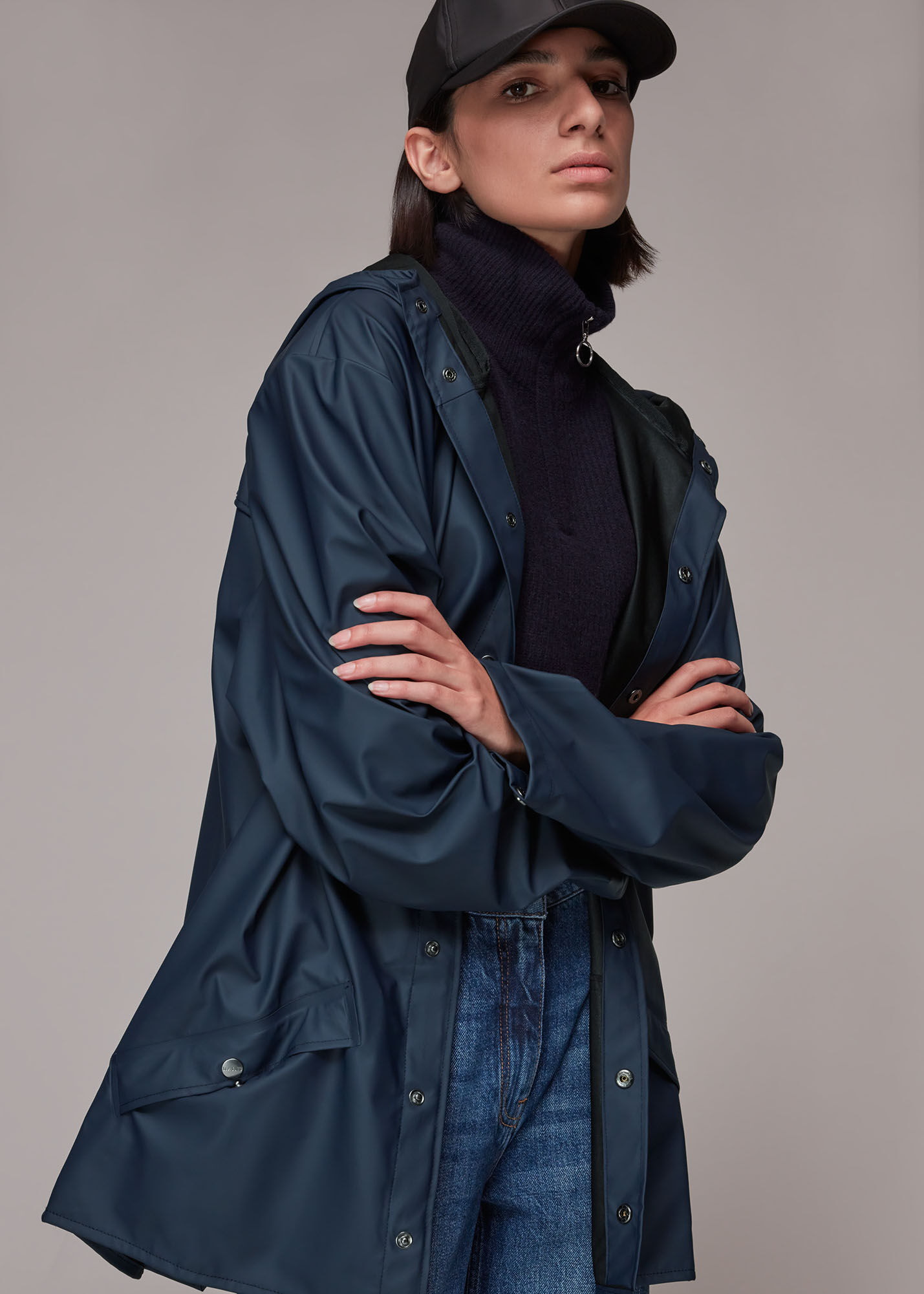 Rains long cheap jacket navy