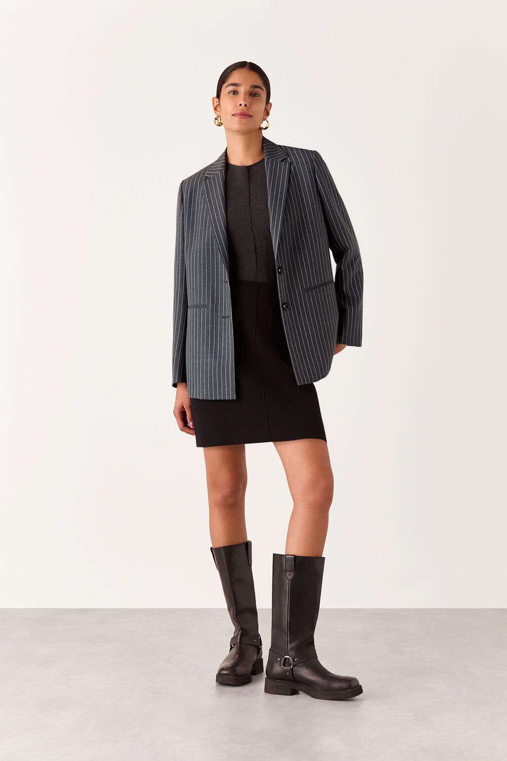 Grey Isla Pinstripe Wool Blazer
