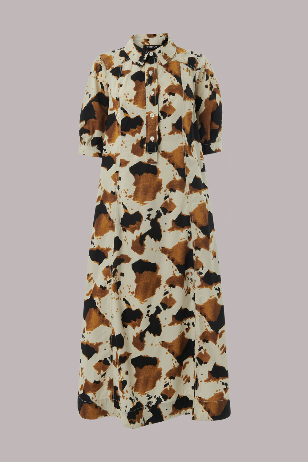 Brown Cow Print Shirt Dress